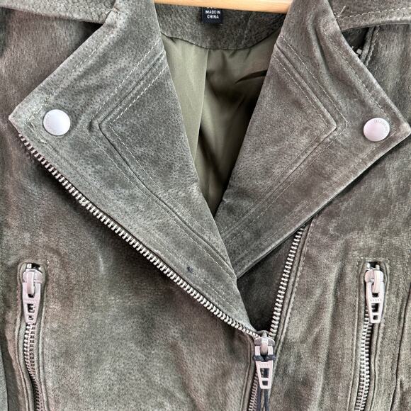 Women's Blank NYC Olive Green 100% Leather Suede Motorcycle Jacket Size XS NEW - Picture 7 of 13